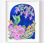 "Hummingbird Garden" Art Print: Bird and Flowers Giclee Print