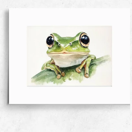 Little Explorer - Frog in the Wild Watercolor Art Print, Original Art