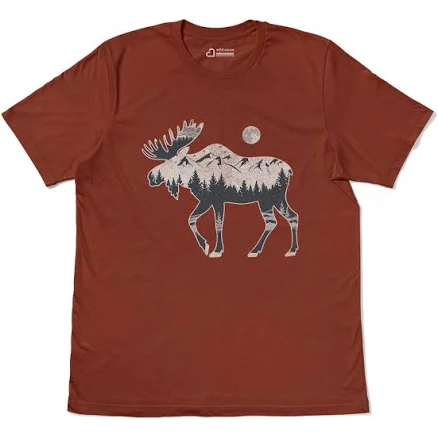 Mountain Wildlife Moose Under Night Sky Cotton T-Shirt