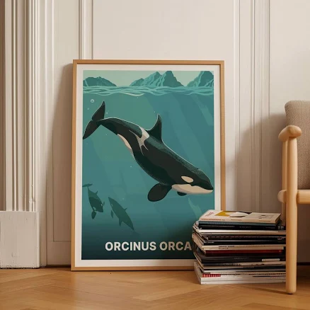 Orca Whale Art Print, Nautical Ocean Theme Poster, C20-267