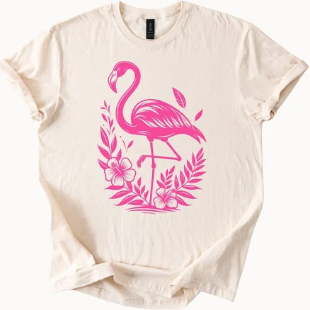 Pink Flamingo T Shirt Tropical Floral Graphic Summer Animal Nature Tee