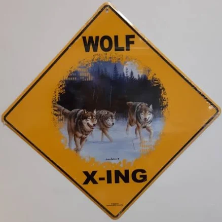 Running Wolves Metal Crossing Sign