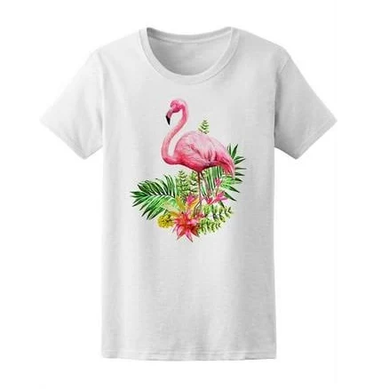 Smart Prints Women's Tropical Pink Flamingo Regular Fit Cotton Tee
