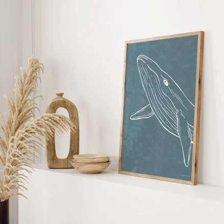 Whale Art Poster for Coastal Tropical Beach Themed Home Decor, Under the Ocean Wall Art, Marine Animal Print