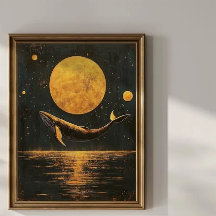 Whale Celestial Enchanting Oil Painting Poster Print Dark Moon Moody Wall Art Wall Decor Night Sky Ocean Lover Maximalist Gift Matte Poster