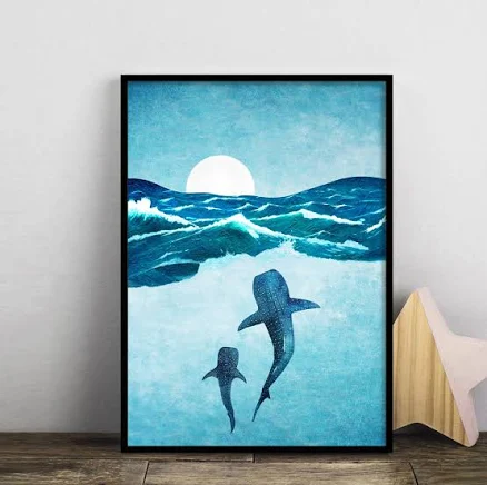 Whale Print, Whale shark Print, Whales Ocean Art, New Baby Gift, Ocean Poster, Blue Whale Print, Nautical Poster, Ocean Wall Art, Home Print