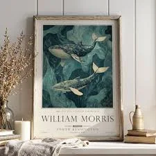 Whale Wall Art, William Morris Sea Life, Nautical Orca Poster, UNFRAMED