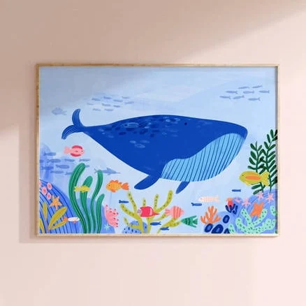 Whale Watercolour Ocean Nursery Wall Picture, Unframed Paper Poster 11x14in, Size: 11 x 14