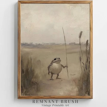 Whimsical Frog Traveler | Vintage PRINTABLE Cottagecore Animal Art Moody Nature Wall Decor Funny Art Print Digital Download Artwork