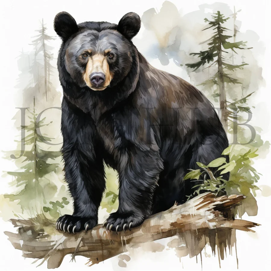 Watercolor Black Bear Clipart | 10 High Quality JPGs | Digital Download | Bear Art | Black Bear | Forest Animal | Card Making | Clipart pack