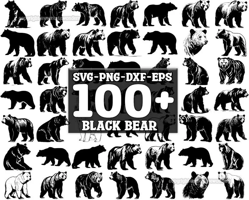 Black Bear SVG Bundle, Set of 100, Instant Digital Download, png, svg, eps, dxf