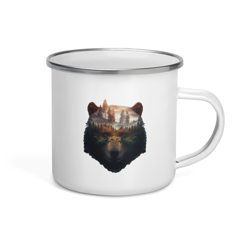 Bear Head visible Forest Enamel Mug