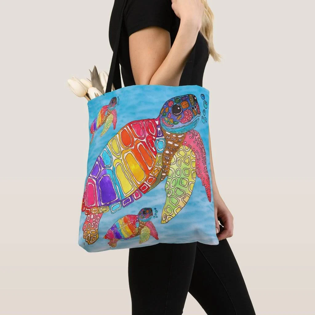 Colorful Watercolor Sea Turtle Tote Bag