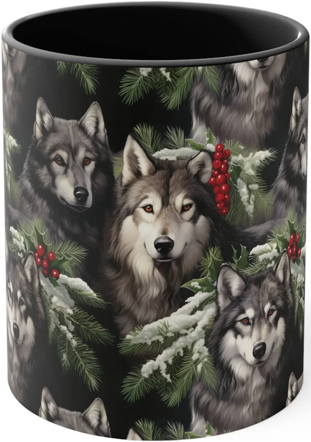 Wolf Coffee Mug - Two-Tone Ceramic, 11oz