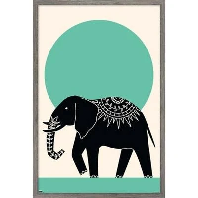 Trends International Ink Elephant Framed Wall Poster Prints Barnwood Framed Version 14.725" x 22.375"