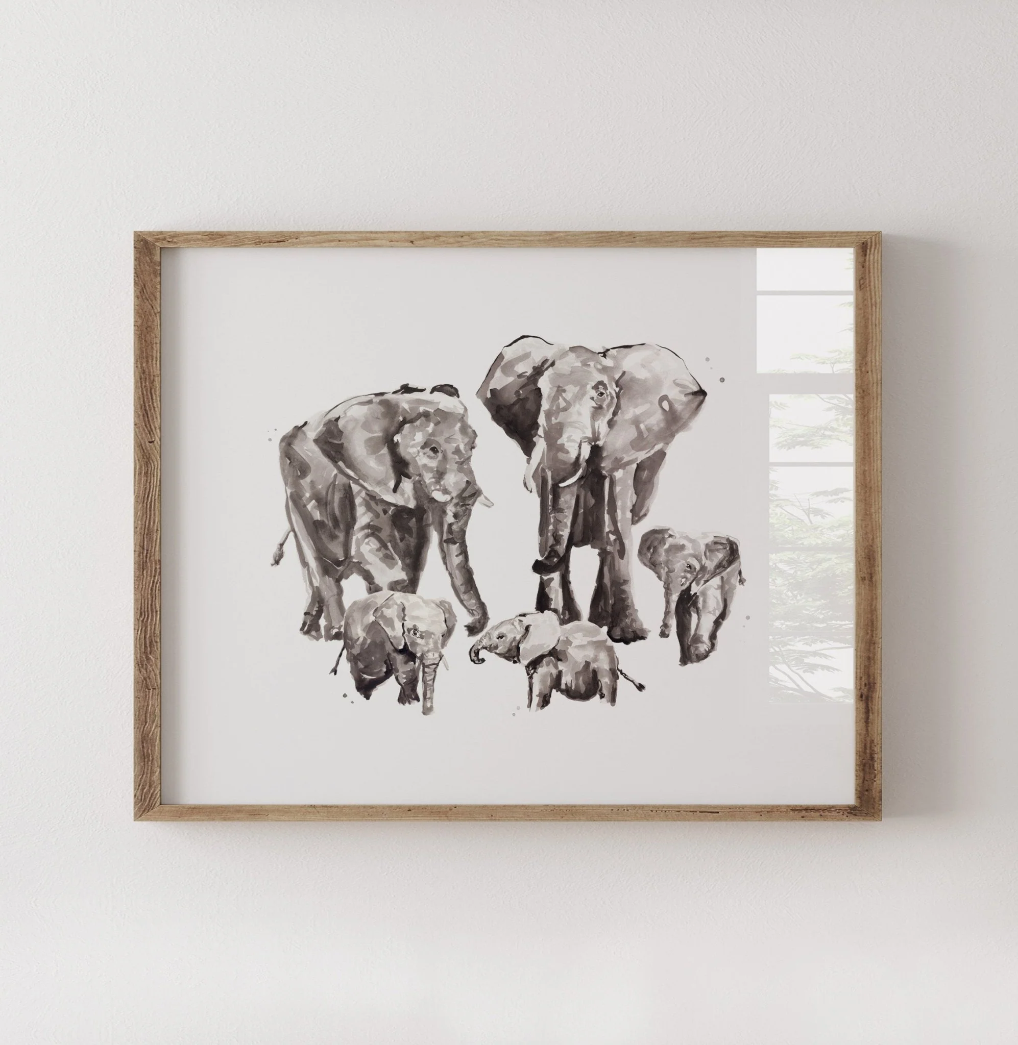 Moon Rock Prints Elephant Family of 5 Watercolor