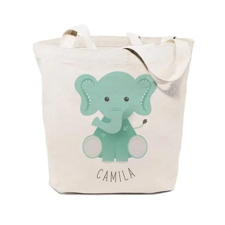 The Cotton & Canvas Co. Personalized Name Elephant Cotton Canvas Tote Bag