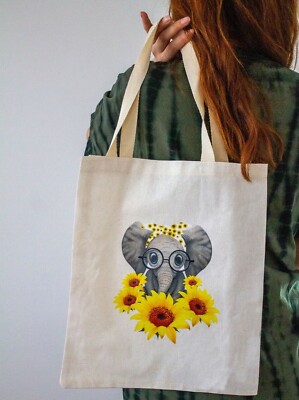 Elephant Tote Bag, Natural Cotton Tote Bag, Shoulder Light Bag