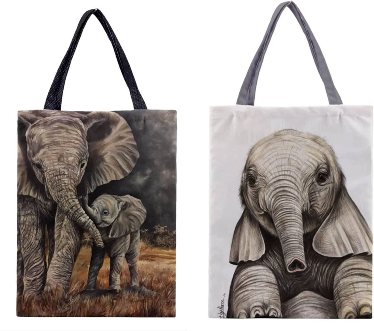 Elephant Art Tote Bag: Reusable Cotton Canvas Market Sack
