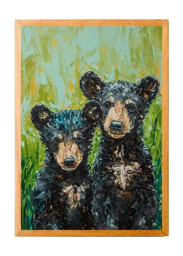 Black Bear Oil Painting Style Digital Download, Fine Art of 2 Black Bear Cubs, Great VRBO or Air BNB Print, Digital Art of Bears