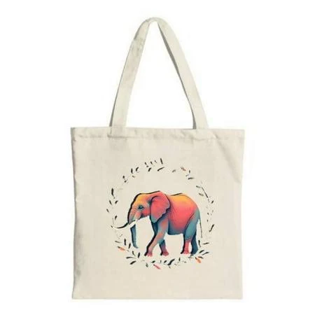 ZILE Vibrant Elephant Tote Bag - Colorful Canvas Bag with Decorative Leaf Wreath Perfect for Shopping Travel & Parties, Women's, Size: One size, Beige