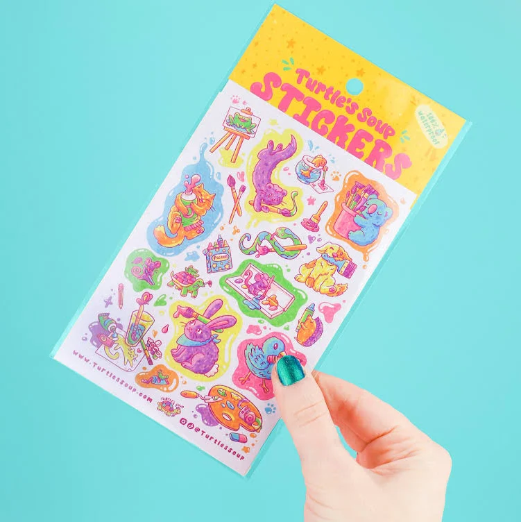 Artsy Animals Sticker Sheet, Cute Stickers, Animal Sticker Art, Kawaii Stationery, Glitter, Toploader, Deco Stickers, Colorful Art, Painting