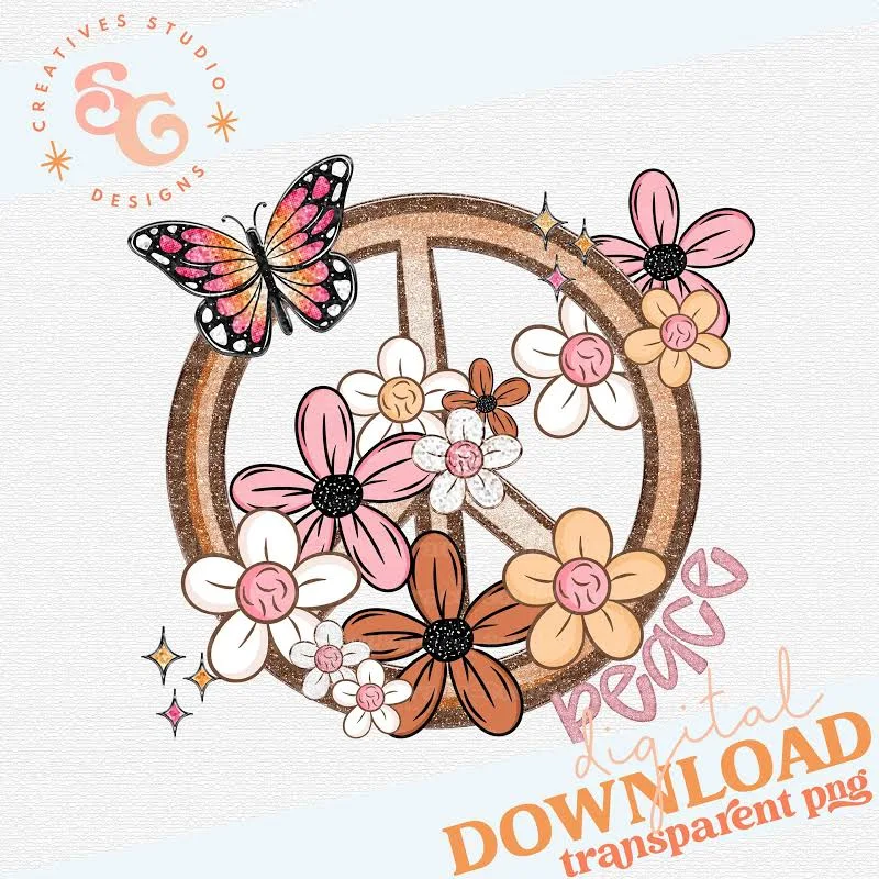 monarch butterfly png for shirts for girls, peace sign kitchen towel sublimation designs for birthday gifts, boho daisy png images for tote