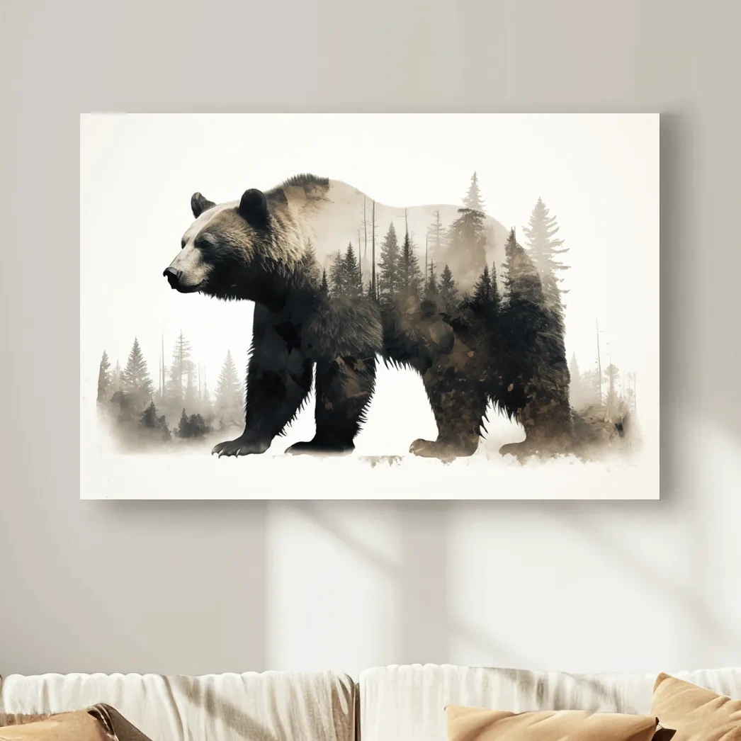 Grizzly Bear Double Exposure Forest Wildlife Wall Art