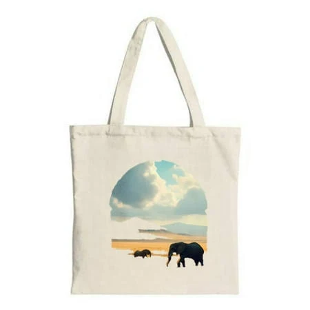 ZILE Serene Elephant Canvas Tote Bag - Multifunctional Reusable Shopping Bag with Tranquil Nature Design Perfect for Travel & Parties, Women's, Size: