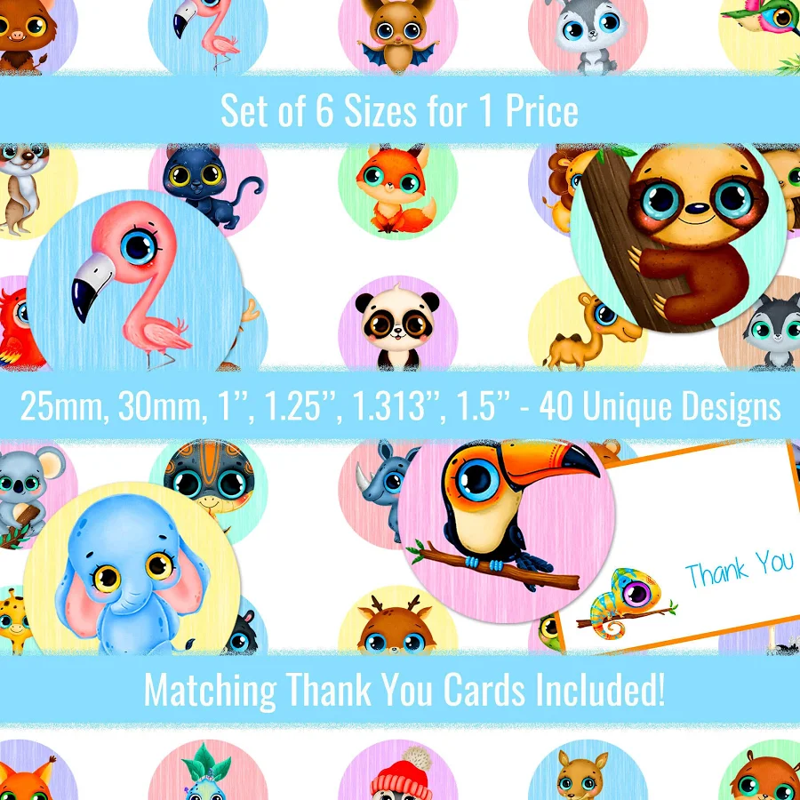 Cartoon Wild Animals Digital Collage Magnets