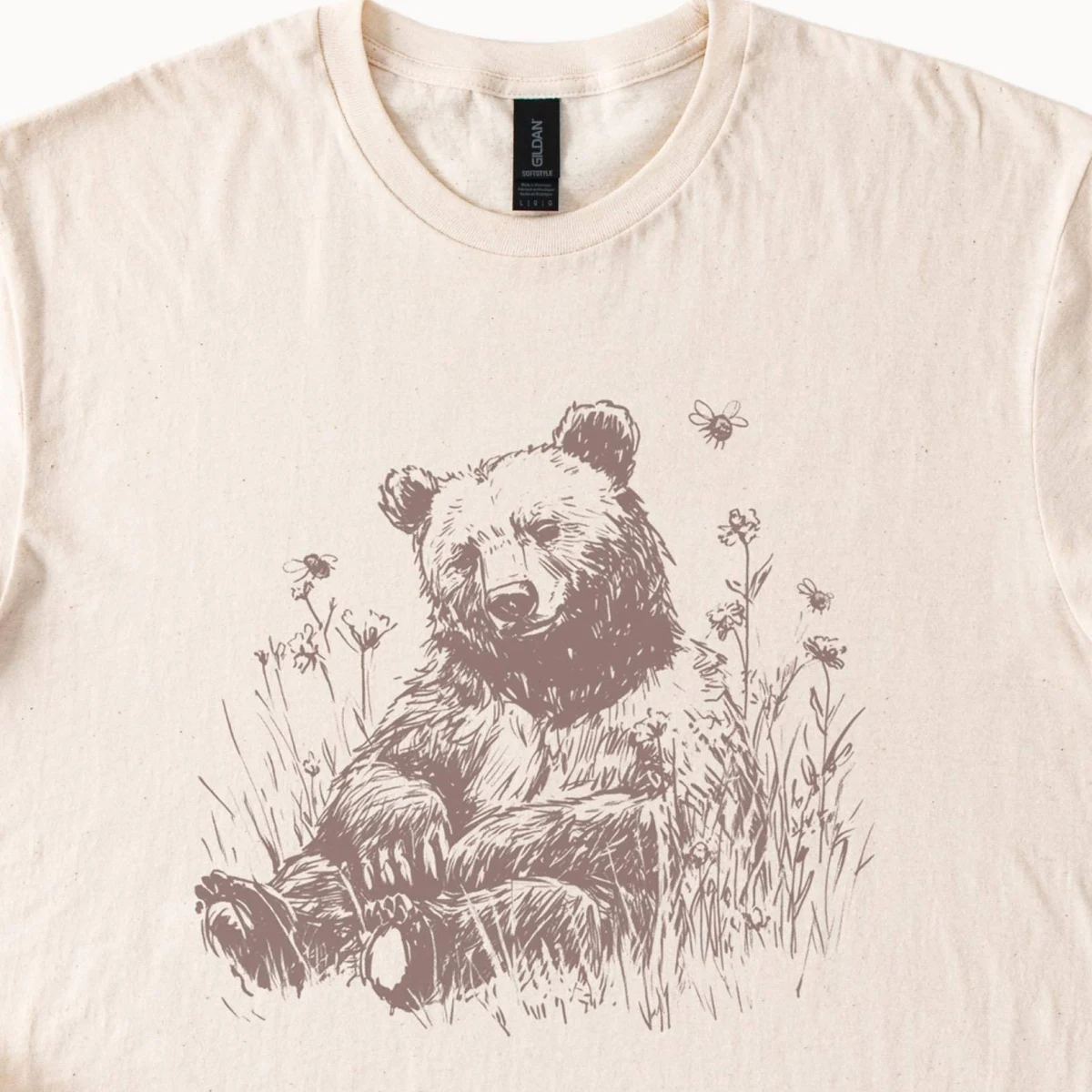 Cute Bear Honey Bee Wildflower Graphic T-Shirt