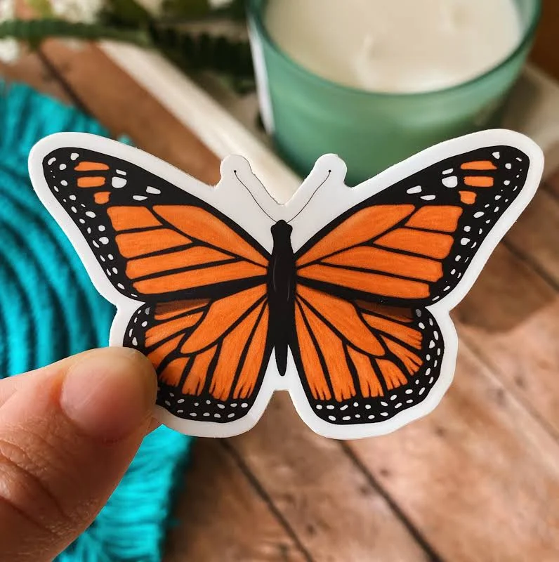 Monarch Butterfly Vinyl Sticker: Botanical Laptop Decal