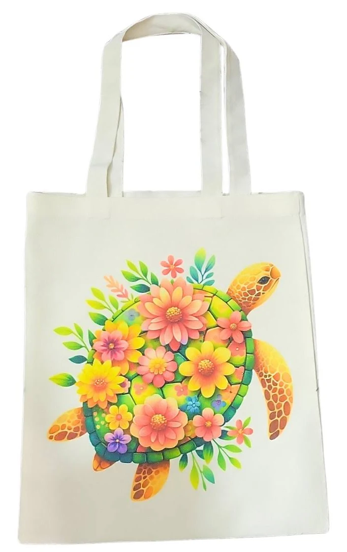 Sea Turtle Tote Bag Floral Art Canvas Boho Reusable Shopping Shoulder