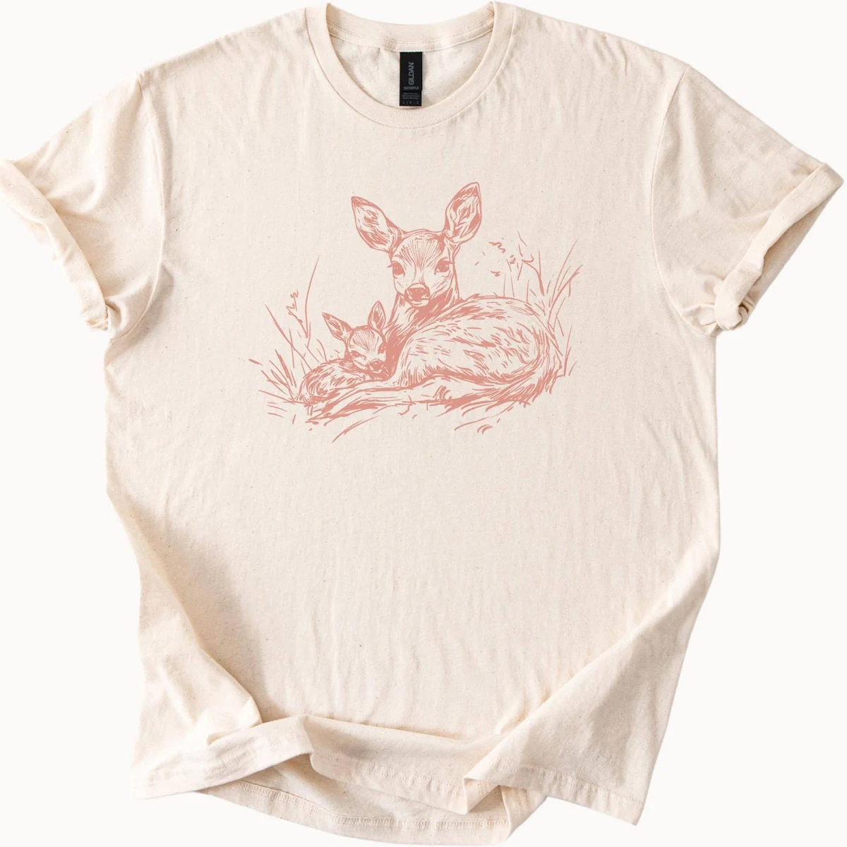 Doe and Fawn Graphic Tee Cute Deer Shirt Animal Lover Top Nature Inspired Clothing Soft Style TShirt