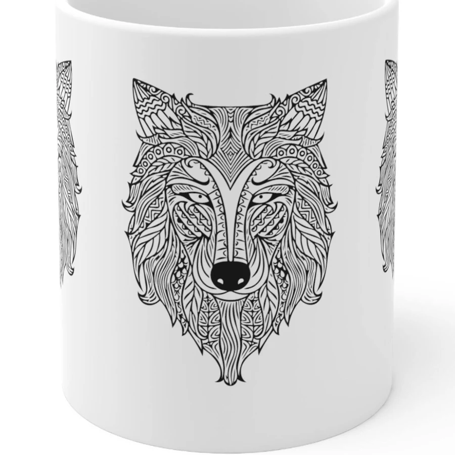 Wolf Mug Ceramic Coffee Mug Tea Cup Wolf Design Wolf Lover Cool Wolf Mug Gift for her Camper gift Hiker Gift Minimalist Art Design