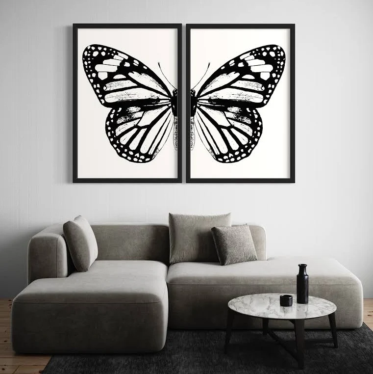Monarch Butterfly Print Set: Black and White Minimalist Art (Digital Download)