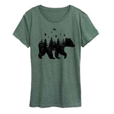 Women's Forest Bear Silhouette Graphic T-Shirt