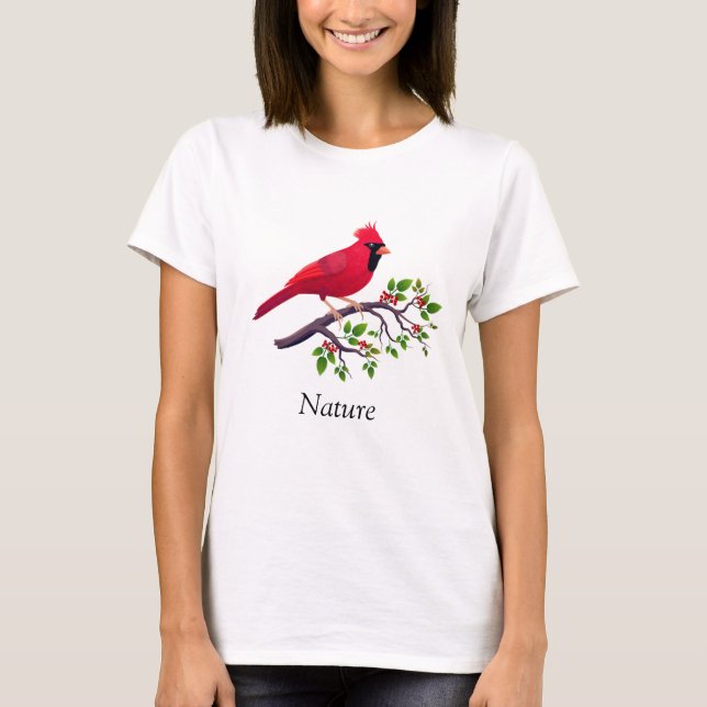 Red Cardinal Bird on Tree Branch T-Shirt