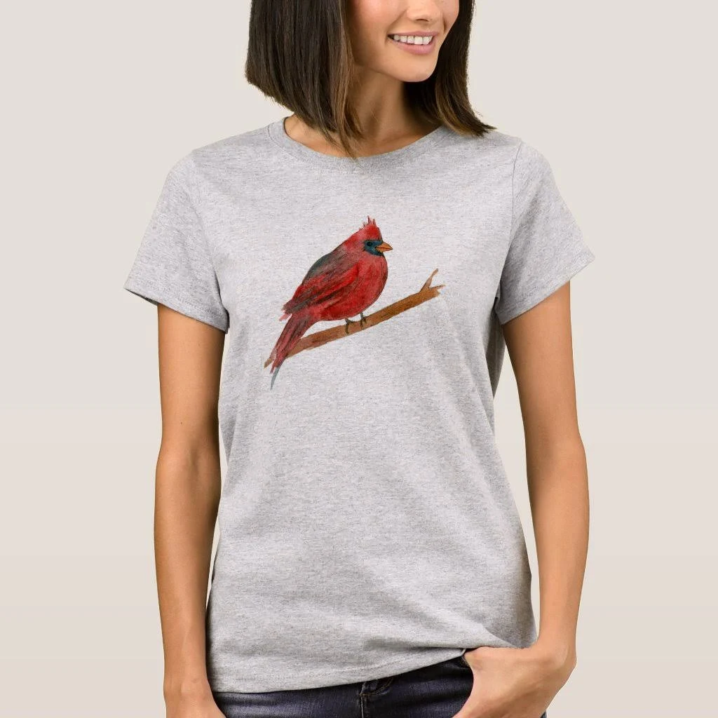 Red Cardinal Bird Watercolor T-Shirt