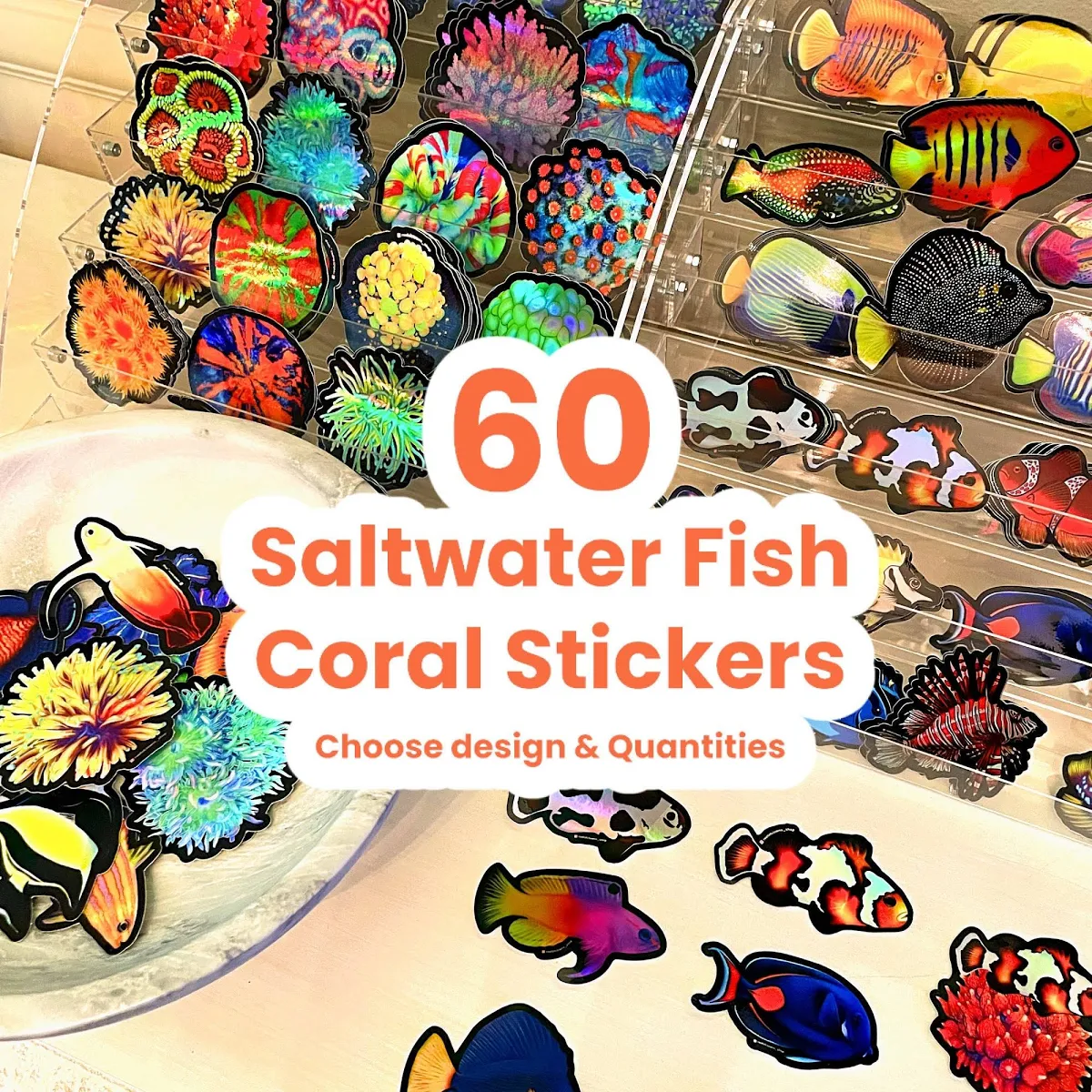 Holographic Aquarium Fish & Coral Reef Stickers | Clownfish, Nemo, Ocean Life, Fish Stickers, Aquarium Decor, Ocean sticker