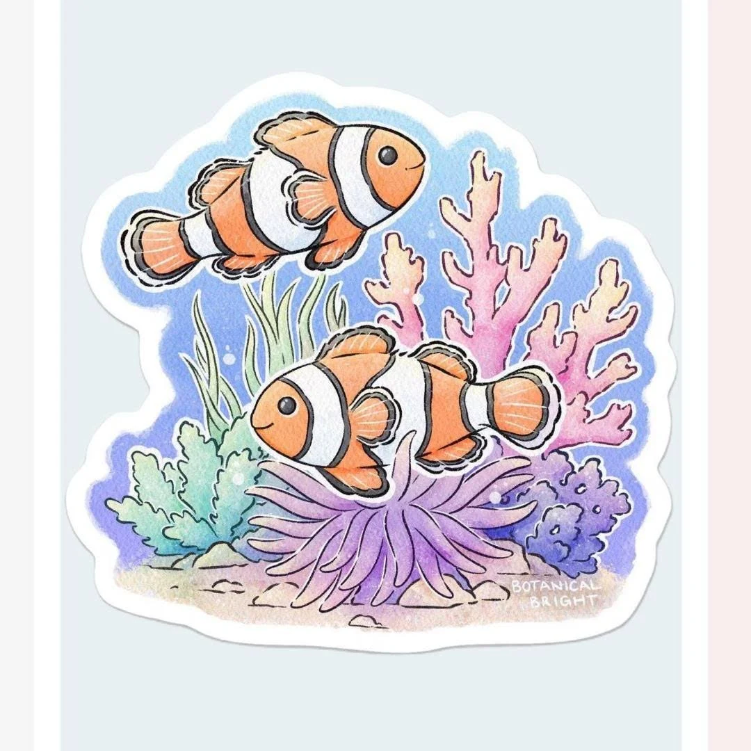 Clown Fish & Coral Reef Sticker - Waterproof Vinyl Sea Life Decal - Scrapbooks and Crafts