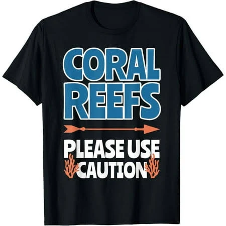 Heshijiazhu Exquisite and comfortable-Coral Reef Protector Sea Conservation Biologist Caution T-Shirt, Adult Unisex, Size: Medium, Black