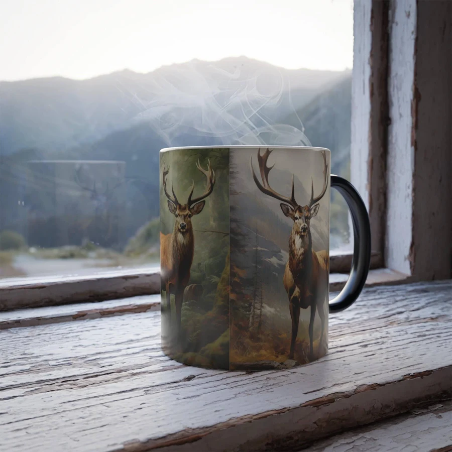 Majestic White Tail Bucks Design, Color Changing Wildlife Mug - 11oz. Lead and B.P.A Free