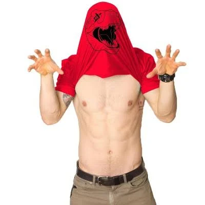 Crazy Dog Men's Funny Dinosaur Flip-Up T-Shirt