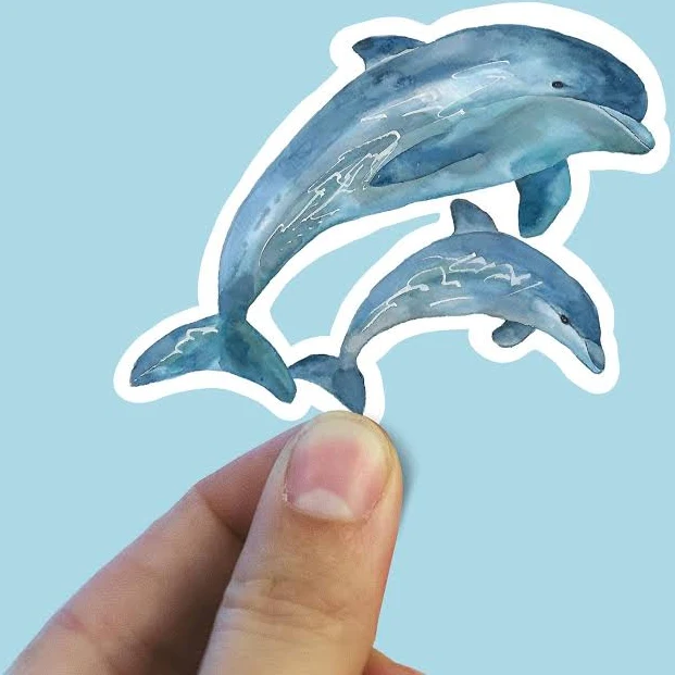 Watercolor dolphins vinyl sticker, bunny sticker, best friend gift, laptop sticker, , sarcastic gift