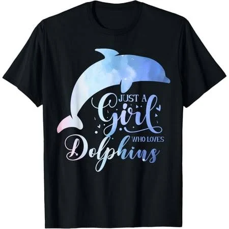 Sassalilly Just A Girl Who Loves Dolphins Watercolor Cute Girls T-Shirt, Women's, Size: Large, Black