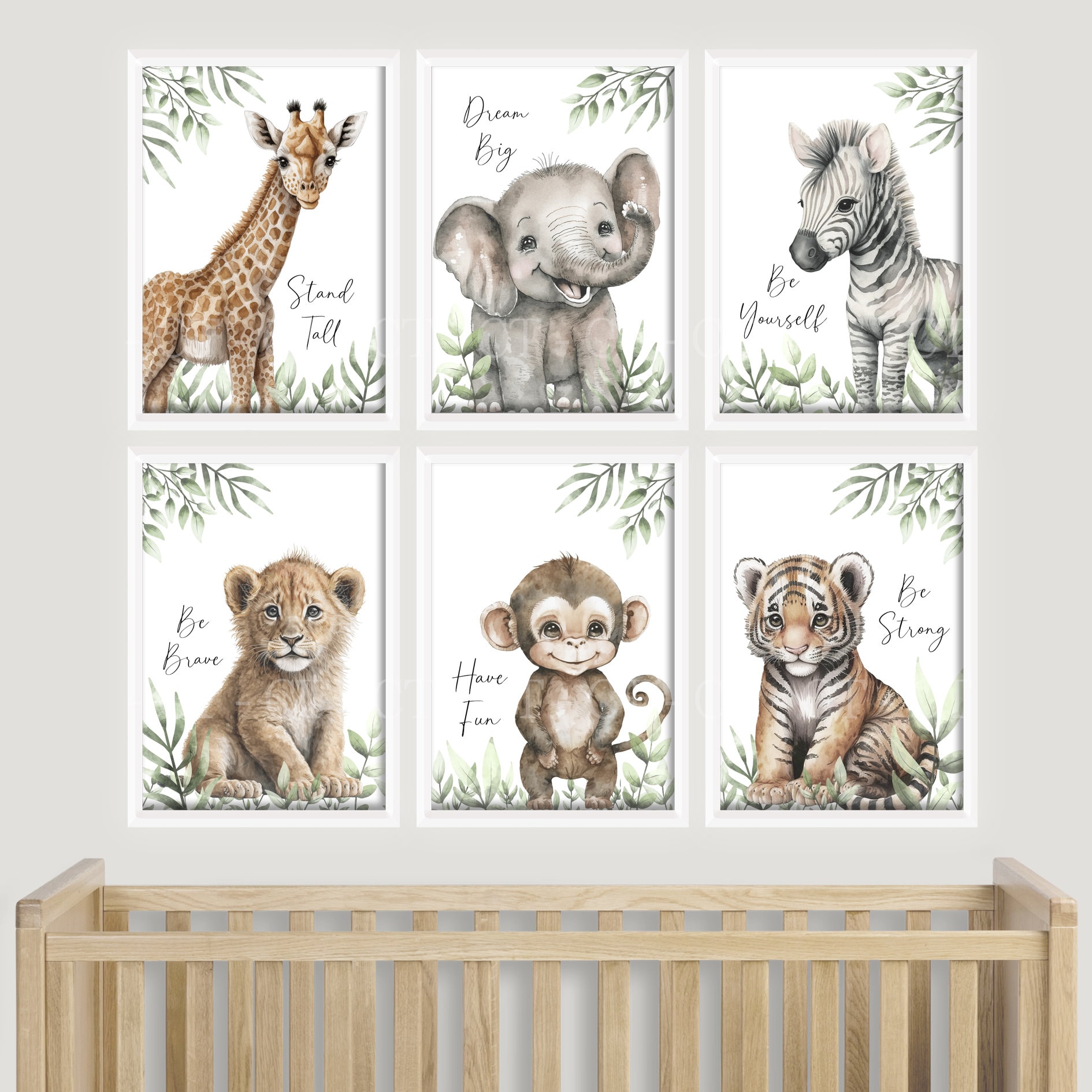 CHOOSE YOUR OWN! Safari Jungle Animal Elephant Giraffe Zebra Lion Tiger Monkey Text Quote Boys Girls A4 or A3 Nursery Set Of Unframed Prints