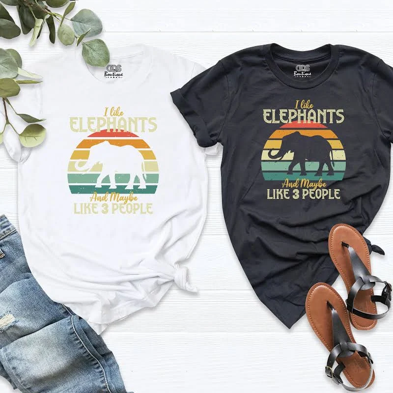 Elephant Retro Style Vintage T-Shirt, I Like Elephants and Maybe Like 3 People T Shirt, Elephant Shirt, Safari Shirt, Animal Lover Gift