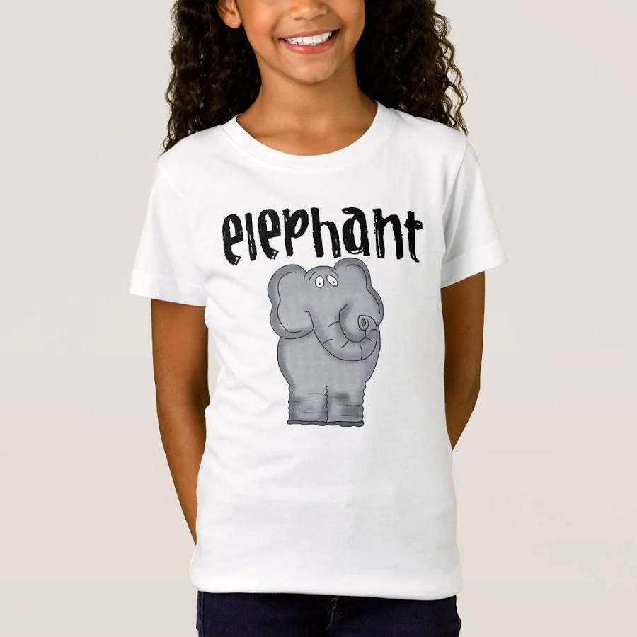 Elephant T-Shirt, Kids Unisex, Size: Youth M, White