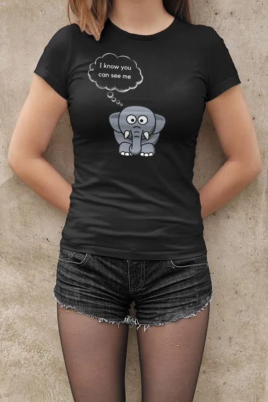 I know you can see me, elephant, funny, gift, cute, t-shirt, short sleeve, top, tee, humor, large animals